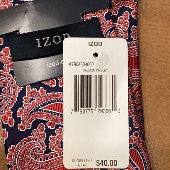 NWT Silk Izod Salmon Paisley Neck Tie - Picture 9 of 9